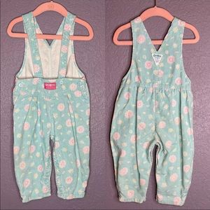 Vintage Oshkosh Corduroy Floral Vestbak Overalls Romper Made In USA